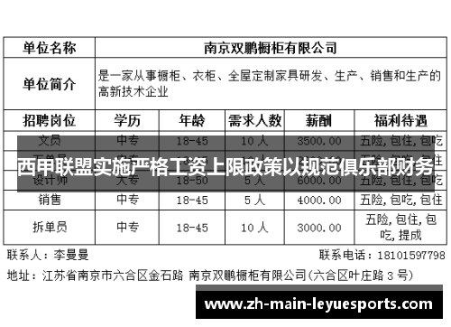 西甲联盟实施严格工资上限政策以规范俱乐部财务